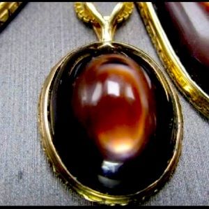 14k Vintage Cat Eye Long Earring Pendant